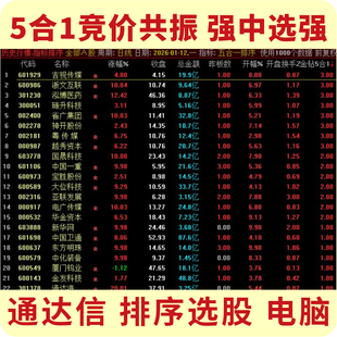 5合1组合集合竞价共振 强中选强竞价排序选股公式指标源码 通达信