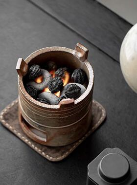 柴烧窑变煮茶炭炉家用围炉煮茶器水泡茶小火橄榄碳炉中式煮茶壶
