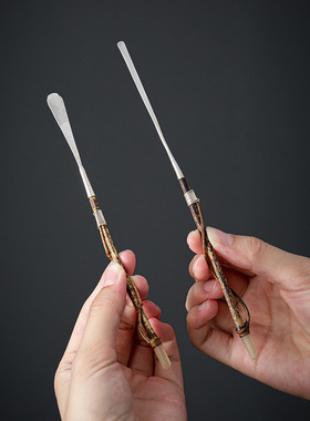 竹枝银茶拨功夫茶道配件精工竹制茶扒复古茶针手工茶拔茶铲茶配件