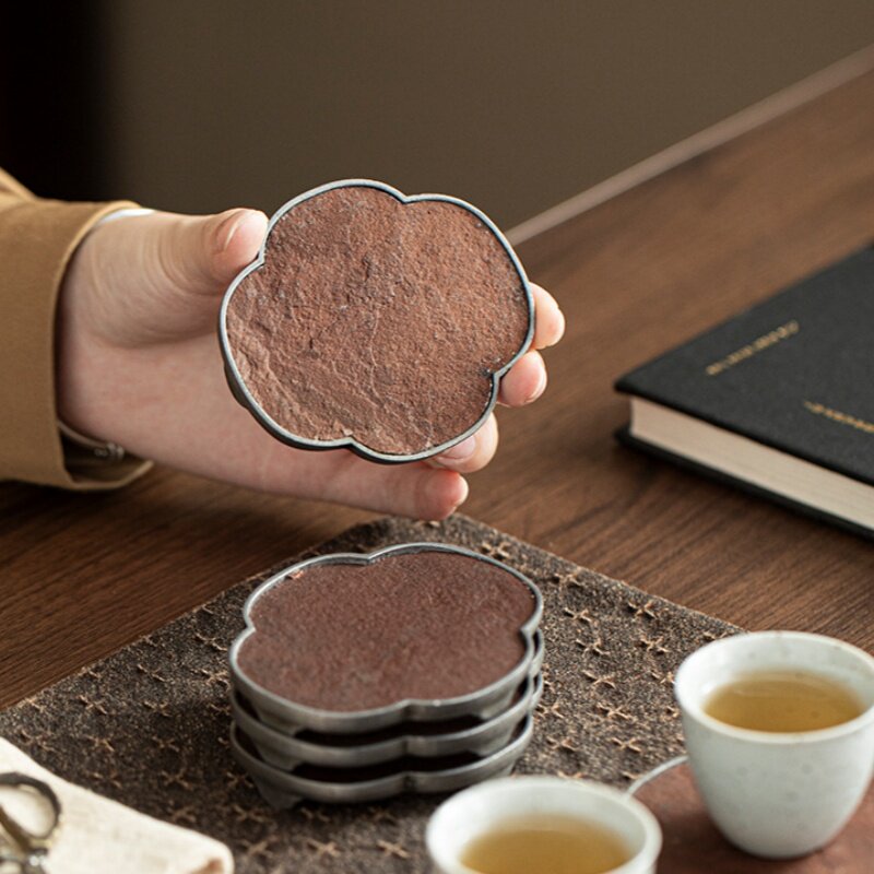 新款古篱古锡岩石茶杯垫隔热垫创意岩石小壶垫茶托盖置茶道零配件