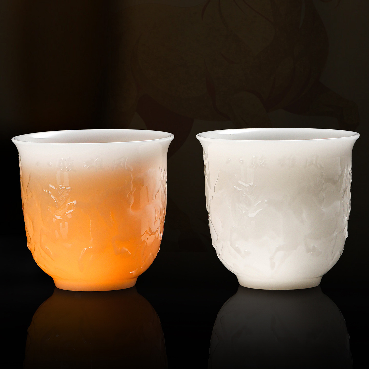 璞玉瓷浮雕八骏雄风主人杯家用品茗杯功夫主人杯个人自用杯