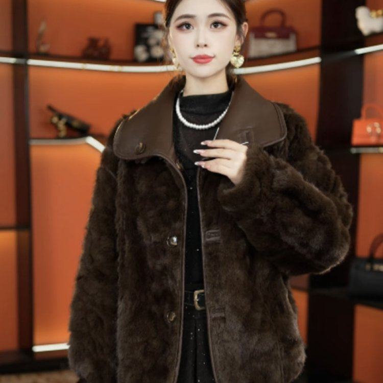 仿水貂绒小香风皮衣外套