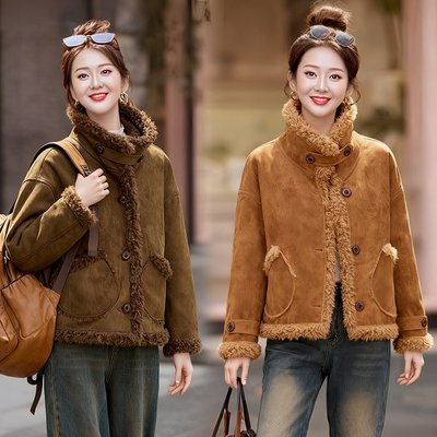 女加绒加厚羊羔毛仿皮草外套