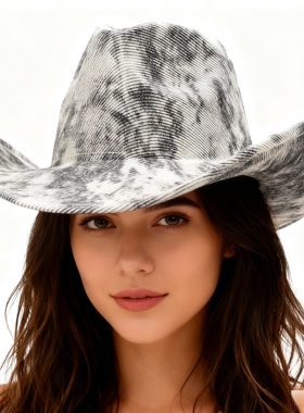 欧美跨境裂纹光板西部牛仔帽节日舞台表演礼帽新款潮流爵士帽