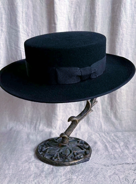 100%羊毛日系秋冬蝴蝶结装饰带细腻平顶时尚休闲名媛礼帽女新款