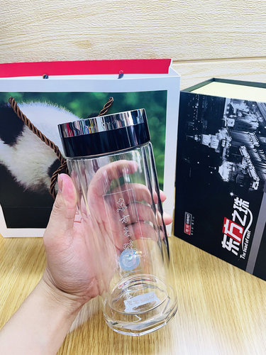 思宝东方之珠水晶杯圆形商用高档双层玻璃杯透明泡茶大容量男水杯