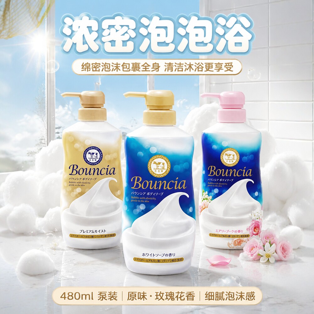 跨境日本COW/牛乳石碱沐浴露香体丝滑滋润保湿绵密泡沫牛奶花香
