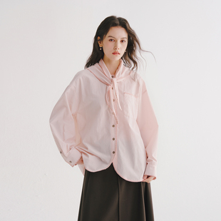 Next Weekend「花园」圆领竖条纹衬衫一衣多穿丝巾衬衣