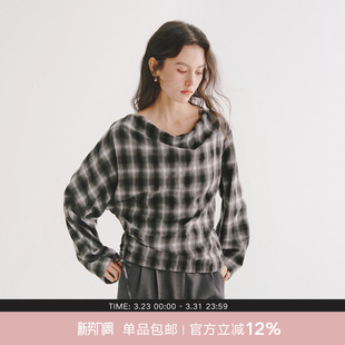 上衣 衬衫 Next Weekend「经纬诗」宽松慵懒风荡领格纹长袖