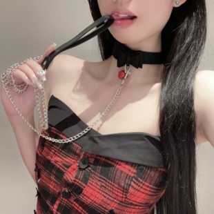 铃铛项圈情调女choker粉色颈带牵引绳黑色小狗链m女朋友情调颈环