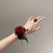 朋克风蕾丝手腕复古哥特配饰手链lolita手饰手套万圣节玫瑰花红色