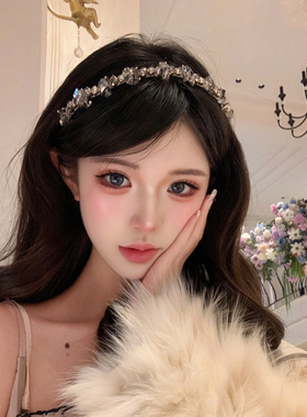 法式韩系闪钻轻奢重工水钻波浪发箍女高级感带齿防滑高颅头箍发卡