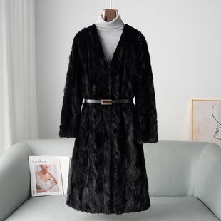2025冬季新款貂皮大衣真貂水貂毛外套裘皮拼貂长款皮草女保暖