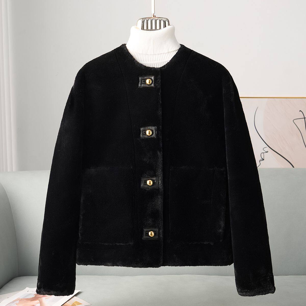 憨厚服饰2025冬季新款仿水貂毛环保皮草女式单排扣金貂绒保暖大衣