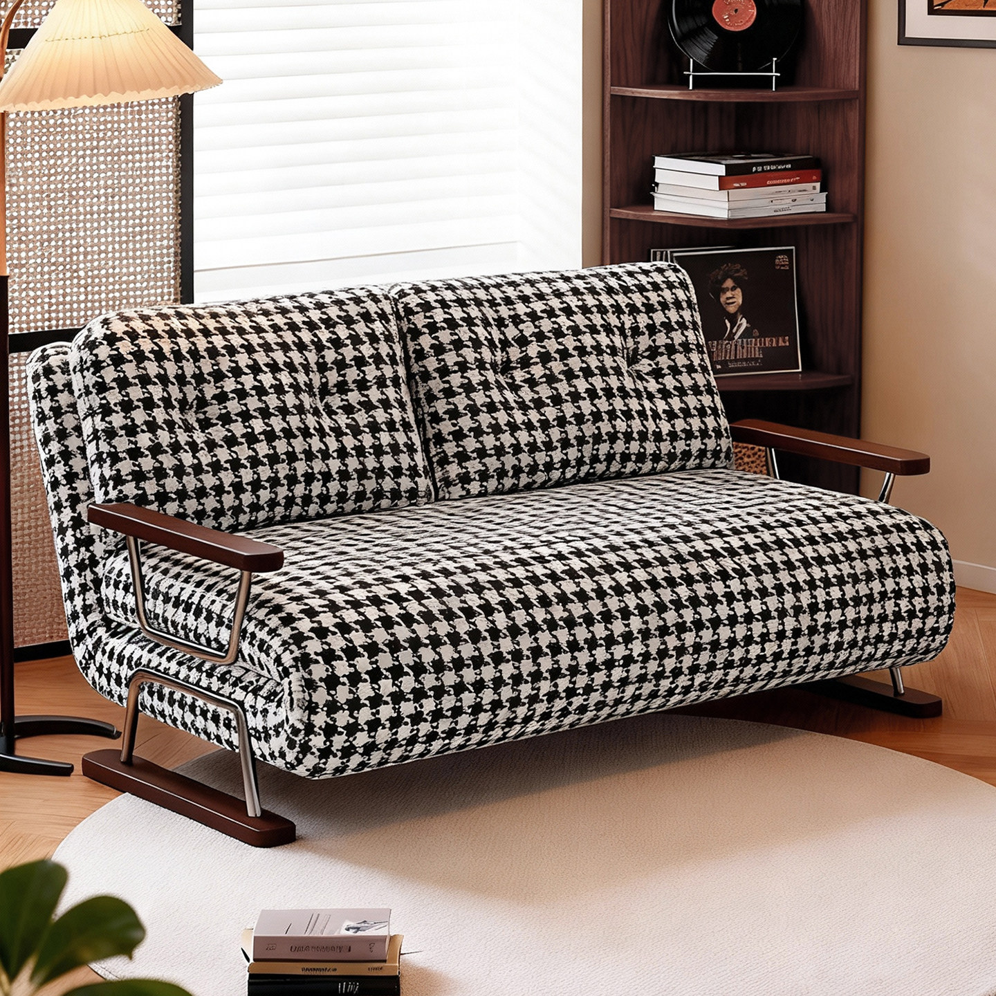 司朴中古风千鸟格芬迪沙发床客厅小户型可折叠一体两用休闲沙发椅