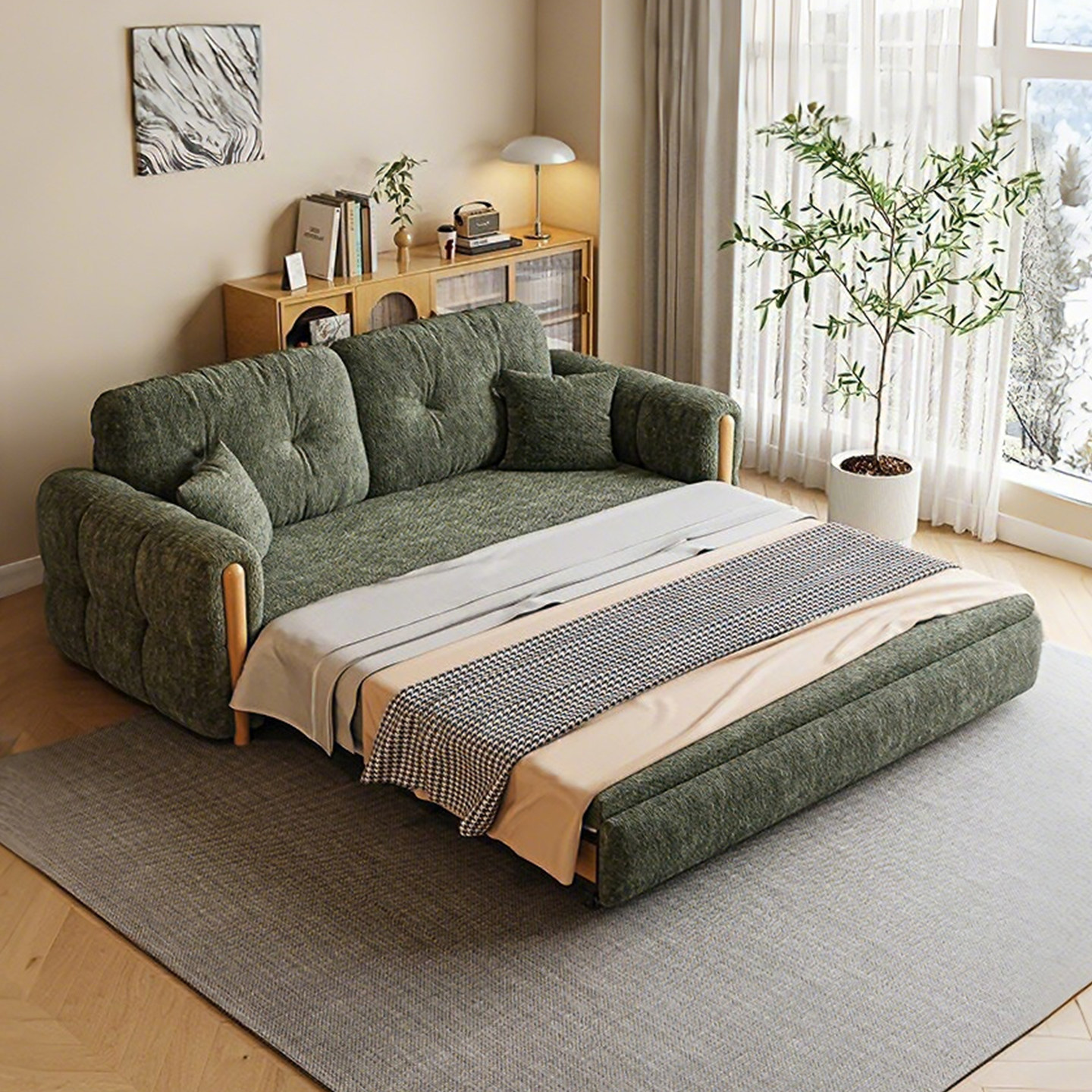 司朴多功能抽拉式沙发床小户型带电动升降茶几雪尼尔沙发床新款