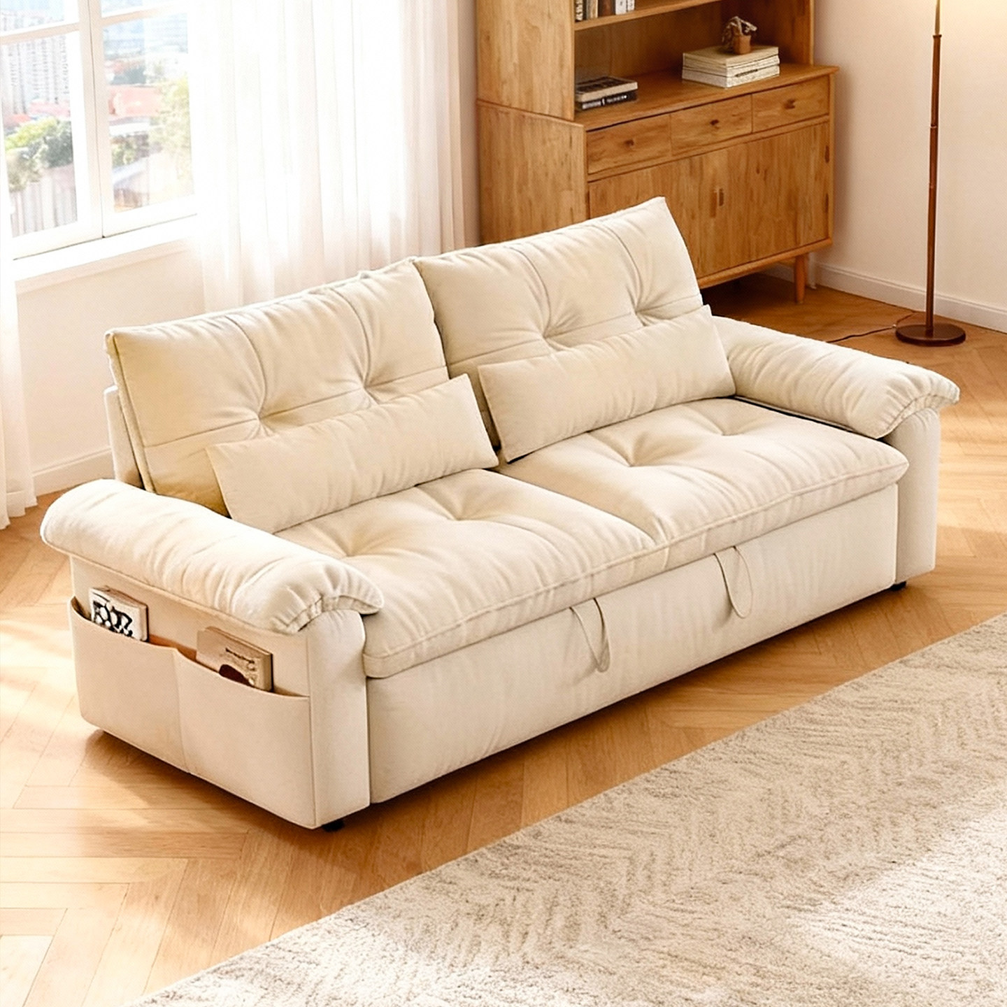 司朴奶油风可拆洗沙发床小户型现代简约可伸缩抽拉单双人云朵沙发