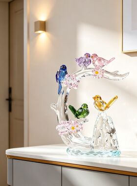 K9水晶五鸟报喜装饰摆件