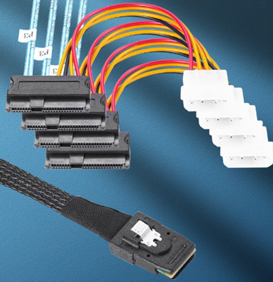 高速硬盘传输数据转接连接线SATA8087-SFF8482+大4PIN电源数据线