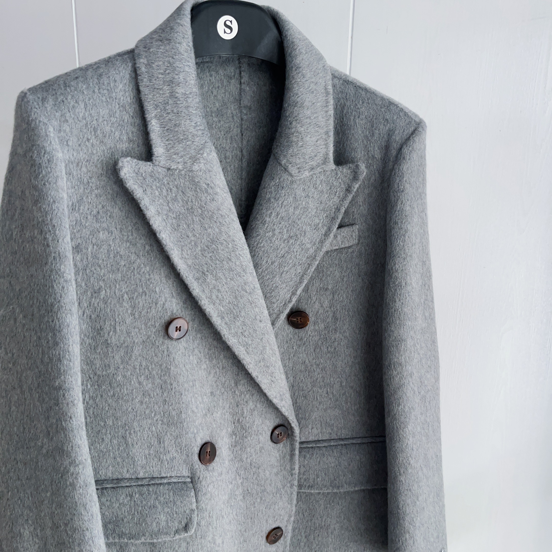 阿尔巴卡双面羊毛大衣女一手长2025新款韩版双排扣羊毛呢外套西装