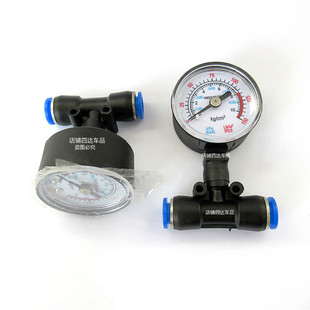 PU管胎压表脚踏打气泵压力表三通连接气嘴车载充气泵