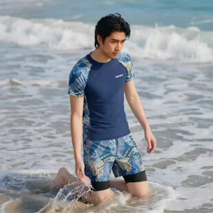 男士 两件套泳装 运动泳衣套装 游泳上衣防尴尬泳裤 夏 泡温泉男式 新款