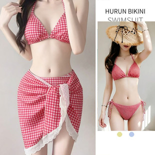 bikini少女度假温泉比基尼三件套ins韩系泳衣女纯欲风软妹泳装 女