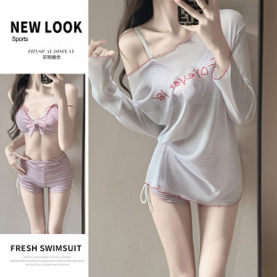 bikini泳装 度假游泳衣女微胖遮肉平角大码 罩衫 多巴胺少女分体长袖