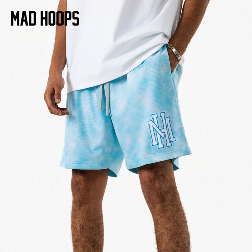 Madhoops2026夏季美式蓝白晕染篮球短裤男潮牌透气运动四分裤双面