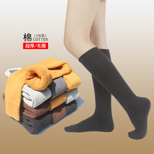 加厚毛巾女袜长筒袜男黑色高筒大码 冬季 长袜子纯棉僧袜加绒保暖