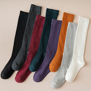 小腿袜女jk春秋款 ins潮街头纯色日系可爱纯棉高筒及膝袜瘦腿长筒