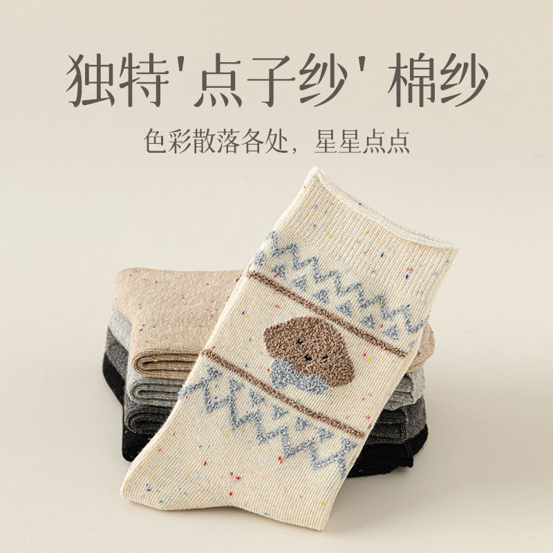 复古卡通点子纱加厚女袜吸汗透气提花图秋冬季保暖百搭中筒袜子女