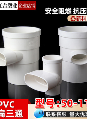 PVC立扁三通变50扁75马桶移位器缩口内外插110圆转扁三通管扁立口