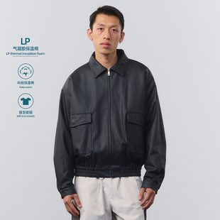 BOHRHOO24AW日系纯色百搭高级感皮衣外套复古保暖简约帅气皮夹克