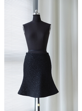 JIRANDESIGN定制高端早秋季黑色羊毛小香风半身裙鱼尾裙