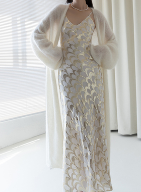 轻奢大牌白色长款慵懒针织开衫南非马海毛毛衣外套外搭浴袍写真