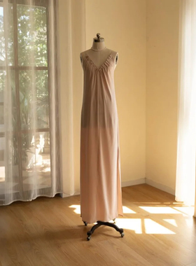 吉然JIRANDESIGN莰褶-进口三醋酸高端定制吊带裙度假超长裙高个子