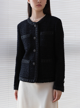 JIRANDESIGN夜影小香高端春秋黑色羊毛法式气质小香风外套上衣