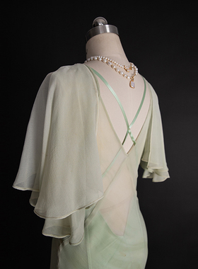 吉然设计夏季新款V领高级感绿色长裙100%桑蚕丝长款连衣裙