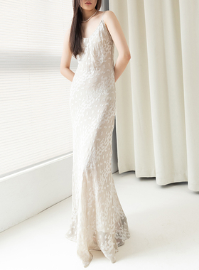 JIRANDESIGN吉然高级灰45°斜裁 100%桑蚕丝雅致长款吊带裙连衣裙