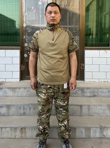 夏季薄款短袖套装男迷彩服户外运动休闲弹力t恤宽松耐磨裤子上衣