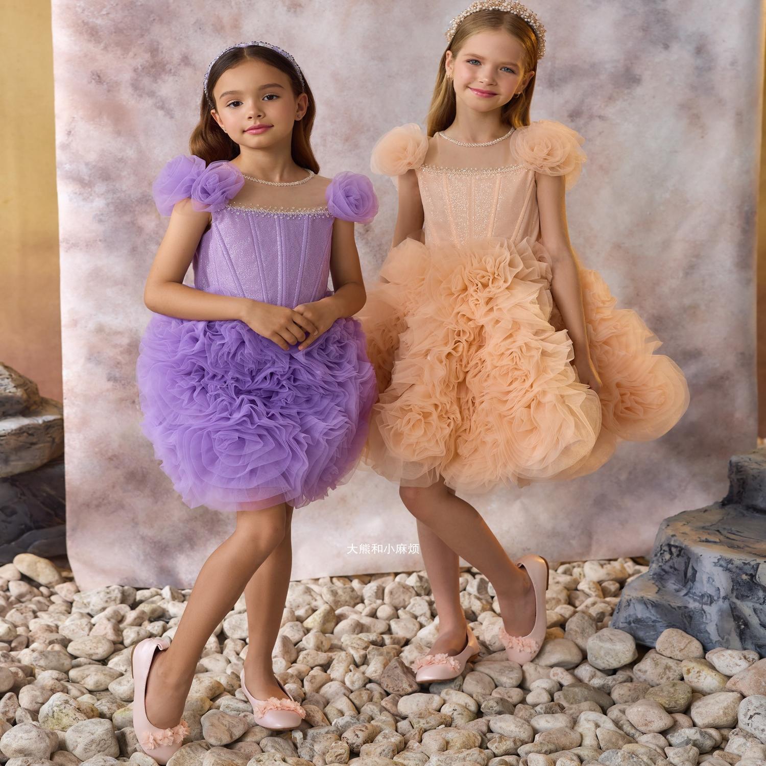 大熊家 乌克兰设计师手工定制礼服梦幻蝴蝶结拖尾亲子礼服