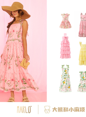 现货大熊家Marlo 26春夏女童亲子装刺绣吊带花朵连衣裙蛋糕裙