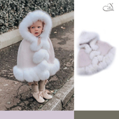 现货 MILOVES女童公主羊绒皮草披风斗篷春秋冬大衣外套