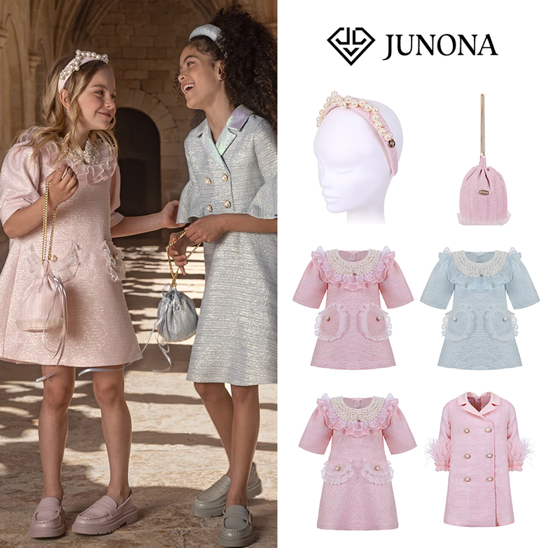 大熊家Junona姐妹装亲子装礼服裙女童女宝花边珍珠公主裙连衣裙