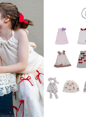 4Z 现货大熊家UPA女童手工亚麻蝴蝶结连衣裙半裙短裤休闲