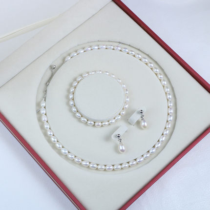 【可乐优选】淡水无核珍珠套装礼盒6-7mm项链手链+7-10mm耳钉