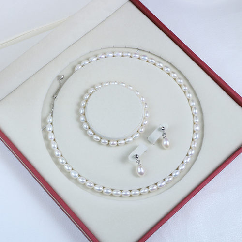 【可乐优选】淡水无核珍珠套装礼盒6-7mm项链手链+7-10mm耳钉