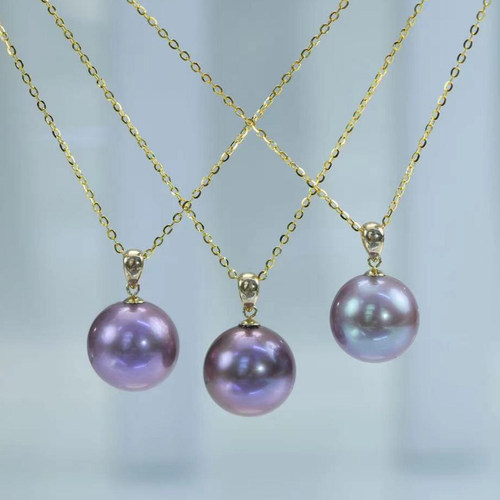 【可乐优选】18k金12-13mm极光正圆紫珠大龙王吊坠（赠银链）