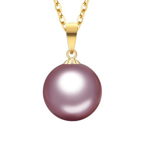【可乐优选】18K金11-12mm强光正圆紫色天然淡水珍珠吊坠(赠银链)